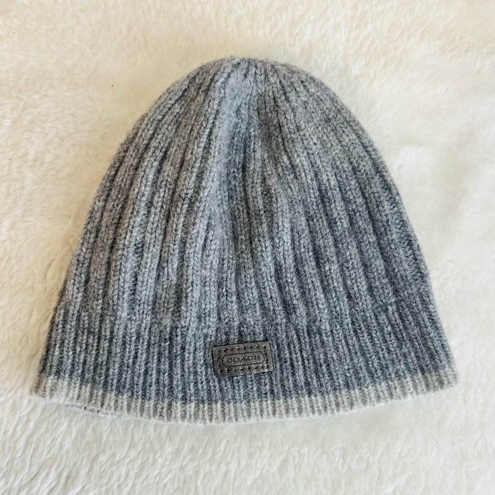 Coach Ribbed Knit Gray Beanie